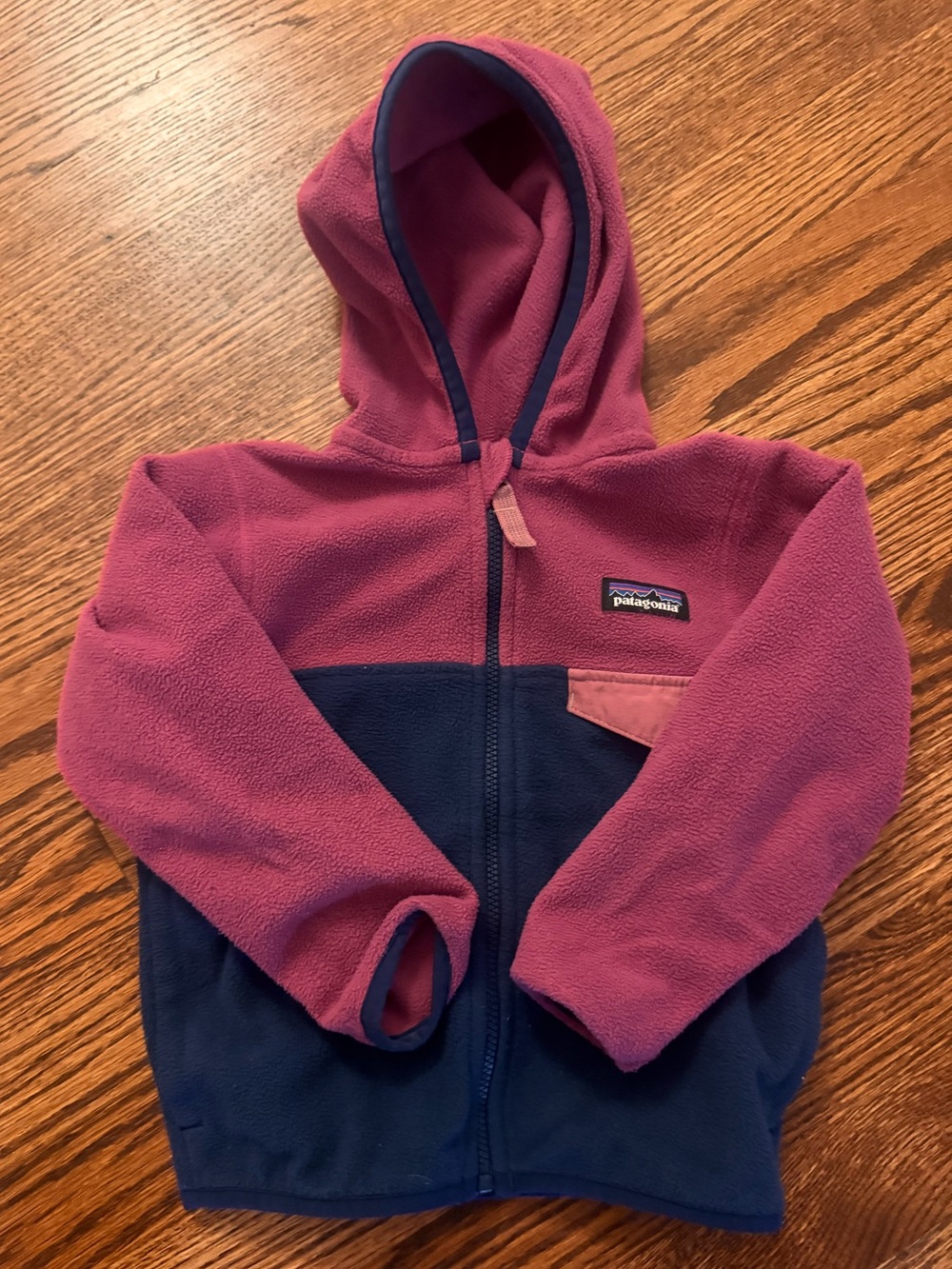 Patagonia Kids Micro D Snap-T Two-Tone Hooded Fleece Jacket - Magenta & Navy